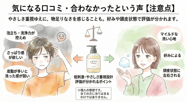 ルーティー シャンプー（LUTY）の気になる口コミまとめ｜泡立ち・洗浄力はマイルドで、さっぱり感重視の人は物足りないことも