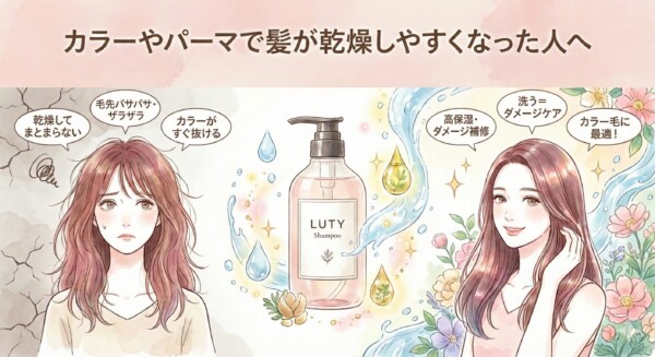 カラーやパーマで髪が乾燥しやすくなった人向けのイメージ｜ルーティー シャンプー（LUTY）でやさしく洗ってダメージケア
