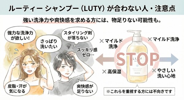 ルーティー シャンプー（LUTY）が合わない人のイメージ｜強い洗浄力や爽快感を重視する場合は不向き