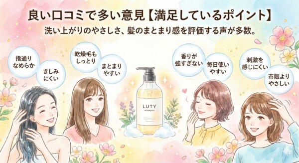 ルーティー シャンプー（LUTY）の良い口コミまとめ｜指通りの良さ・まとまり・香りのやさしさを評価する声が多い