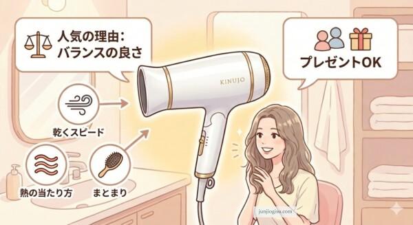 絹女（KINUJO）ドライヤーの特徴：バランスの良さ（速乾・熱の当たり方・まとまり）